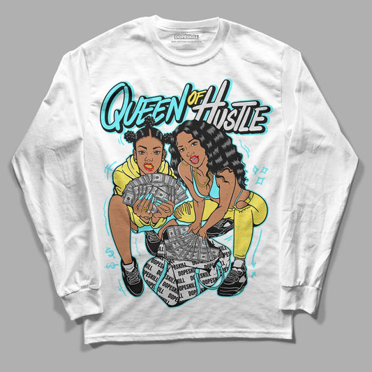 Aqua 5s DopeSkill Long Sleeve T-Shirt Queen Of Hustle Graphic - White