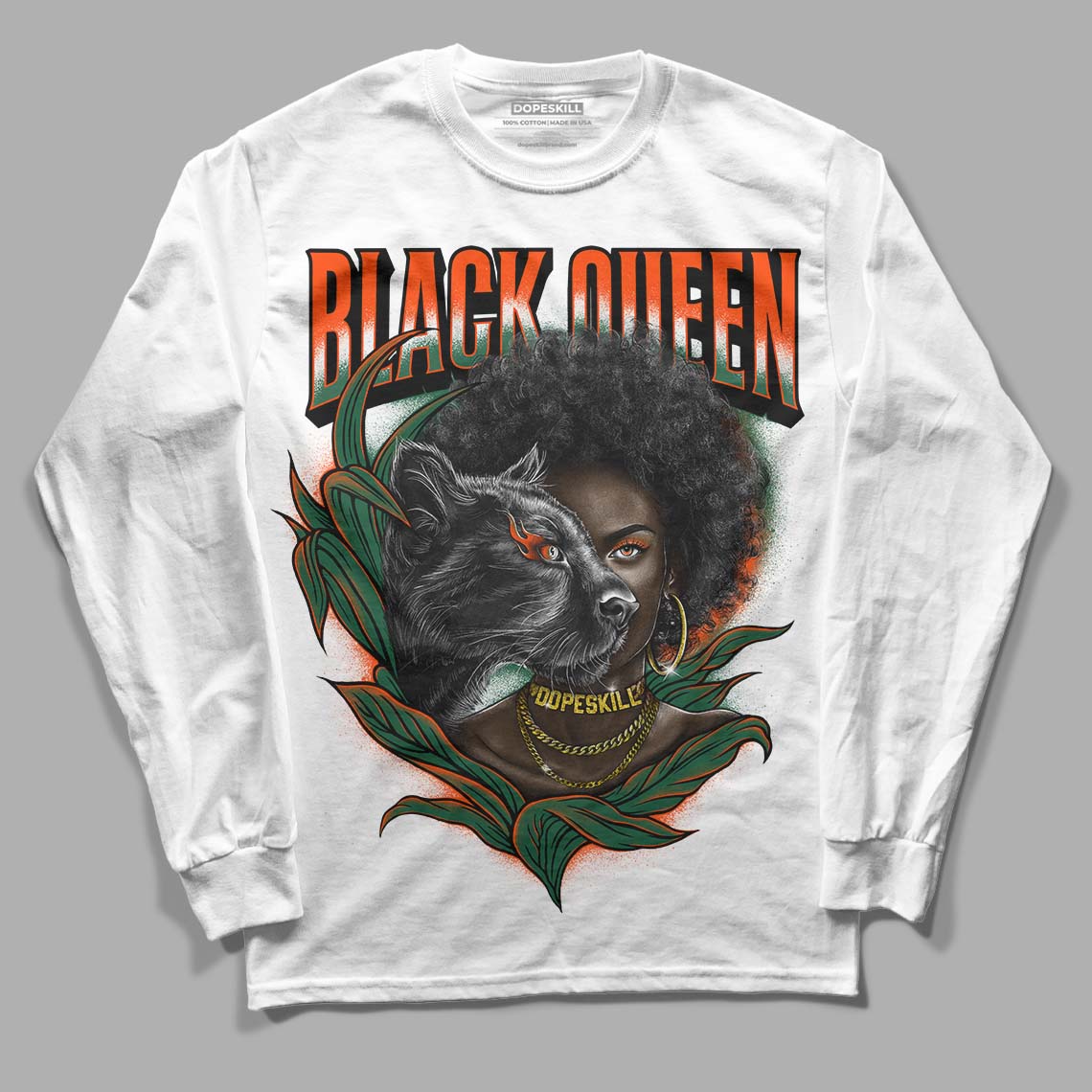 Dunk Low Team Dark Green Orange DopeSkill Long Sleeve T-Shirt New Black Queen Graphic - White 