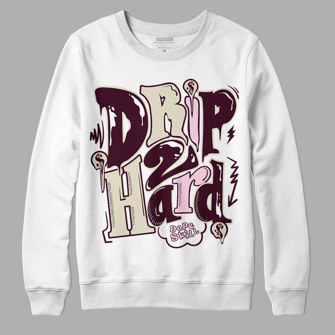 Dunk Low Night Maroon and Medium Soft Pink DopeSkill Sweatshirt Drip Too Hard Graphic Streetwear - White 