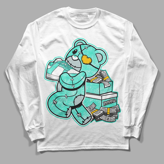 New Emerald 1s DopeSkill Long Sleeve T-Shirt Bear Steals Sneaker Graphic - White 