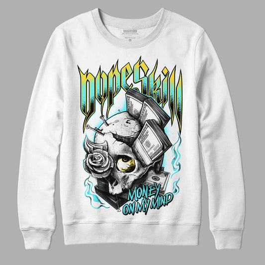 Aqua 5s DopeSkill Sweatshirt Money On My Mind Graphic - White 