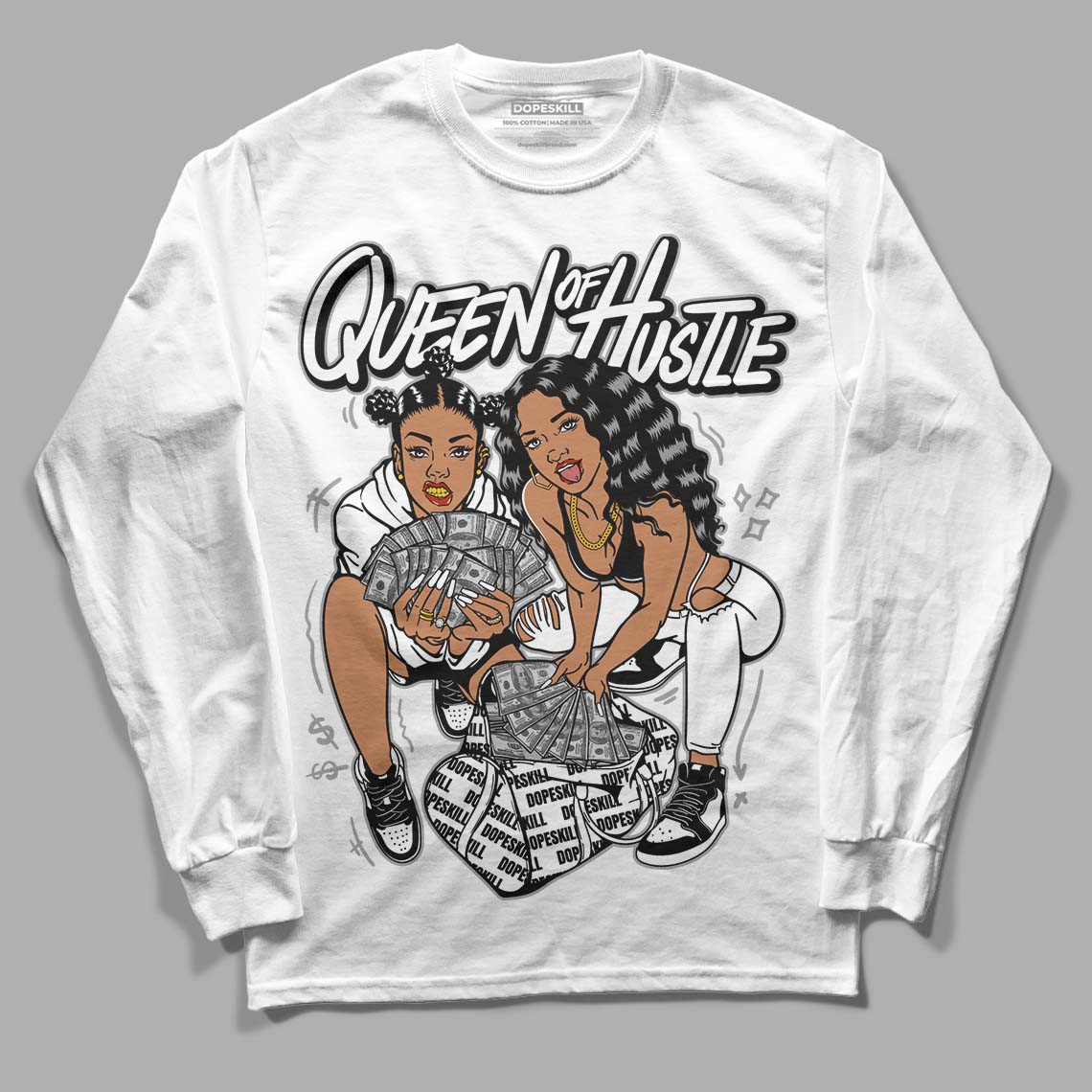 Jordan 1 High 85 Black White DopeSkill Long Sleeve T-Shirt Queen Of Hustle Graphic Streetwear - White 