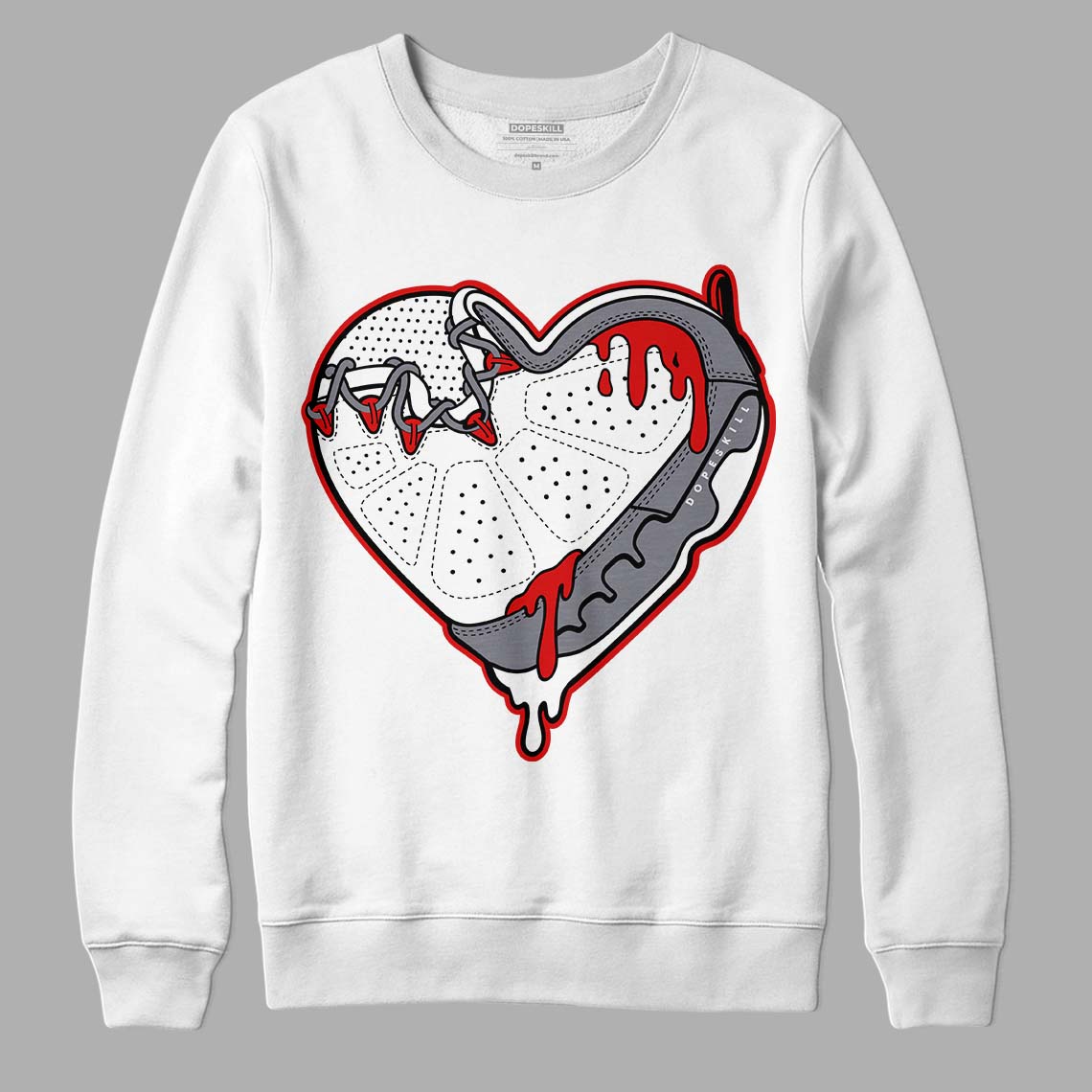 Fire Red 9s DopeSkill Sweatshirt Heart Jordan 9 Graphic - White 