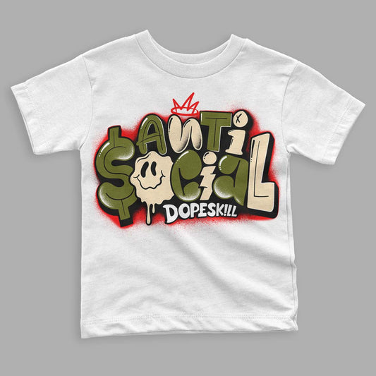 Travis Scott x Jordan 1 Low OG “Olive” DopeSkill Toddler Kids T-shirt Anti Social Graphic Streetwear - White