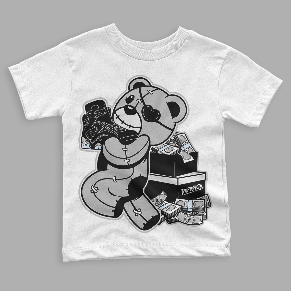 Black Metallic Chrome 6s DopeSkill Toddler Kids T-shirt Bear Steals Sneaker Graphic - White