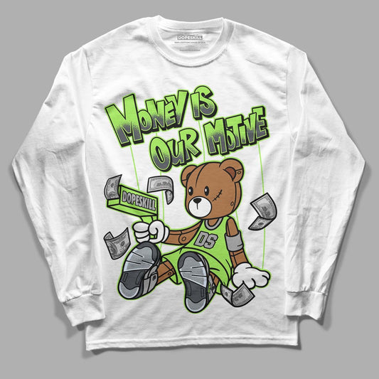 Green Bean 5s DopeSkill Long Sleeve T-Shirt Money Is Our Motive Bear Graphic - White 