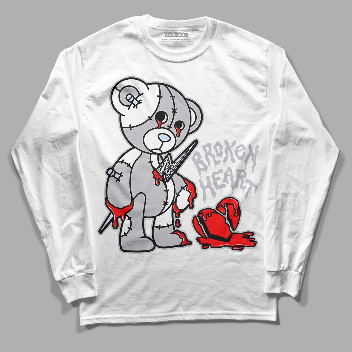 Jordan 11 Retro Low Cement Grey DopeSkill Long Sleeve T-Shirt Broken Heart Graphic Streetwear - White