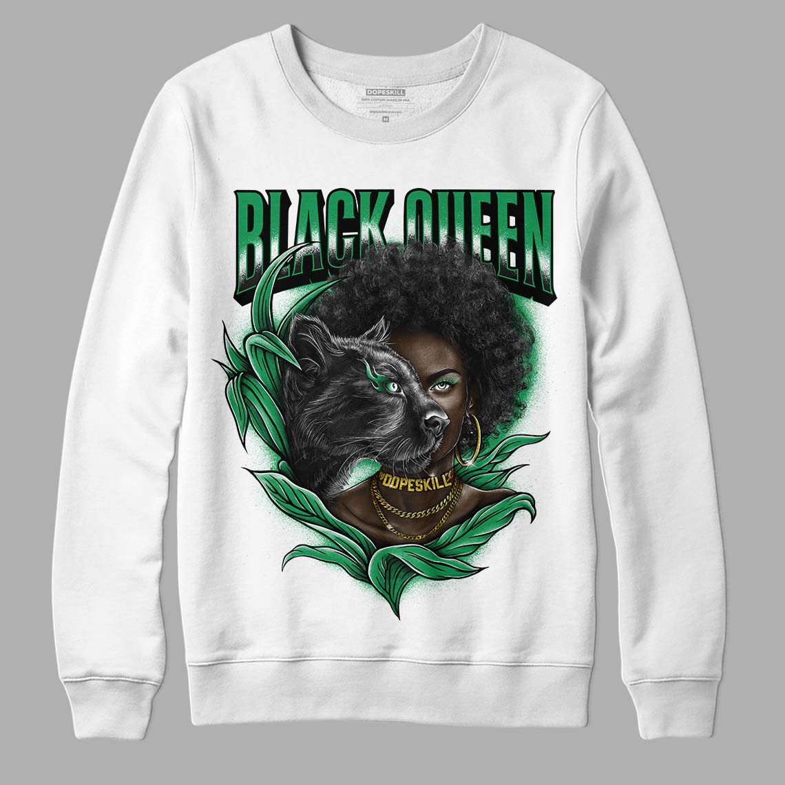 Jordan 1 Low Lucky Green DopeSkill Sweatshirt New Black Queen Graphic Streetwear - White