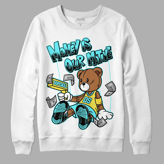 Aqua 5s DopeSkill Sweatshirt Money Is Our Motive Bear Graphic - White 