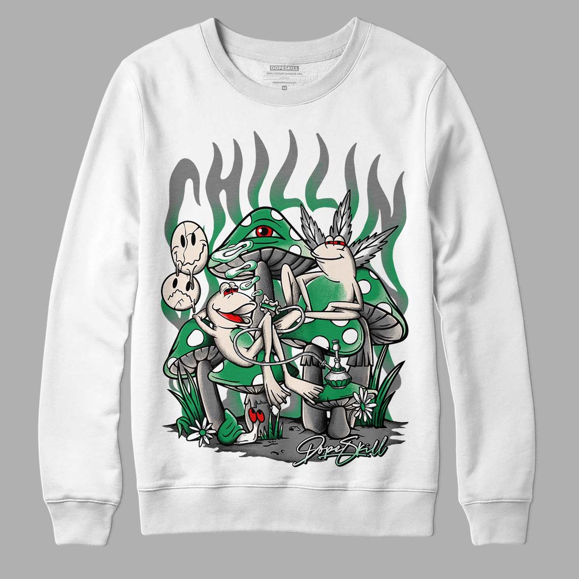 Jordan 2 Retro Lucky Green DopeSkill Sweatshirt Chillin Graphic Streetwear  - White 