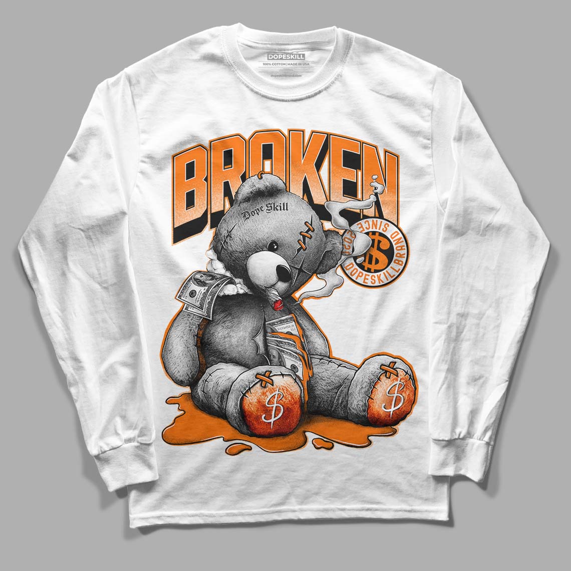 Wmns Dunk Low 'Magma Orange DopeSkill Long Sleeve T-Shirt Sick Bear Graphic Streetwear - White