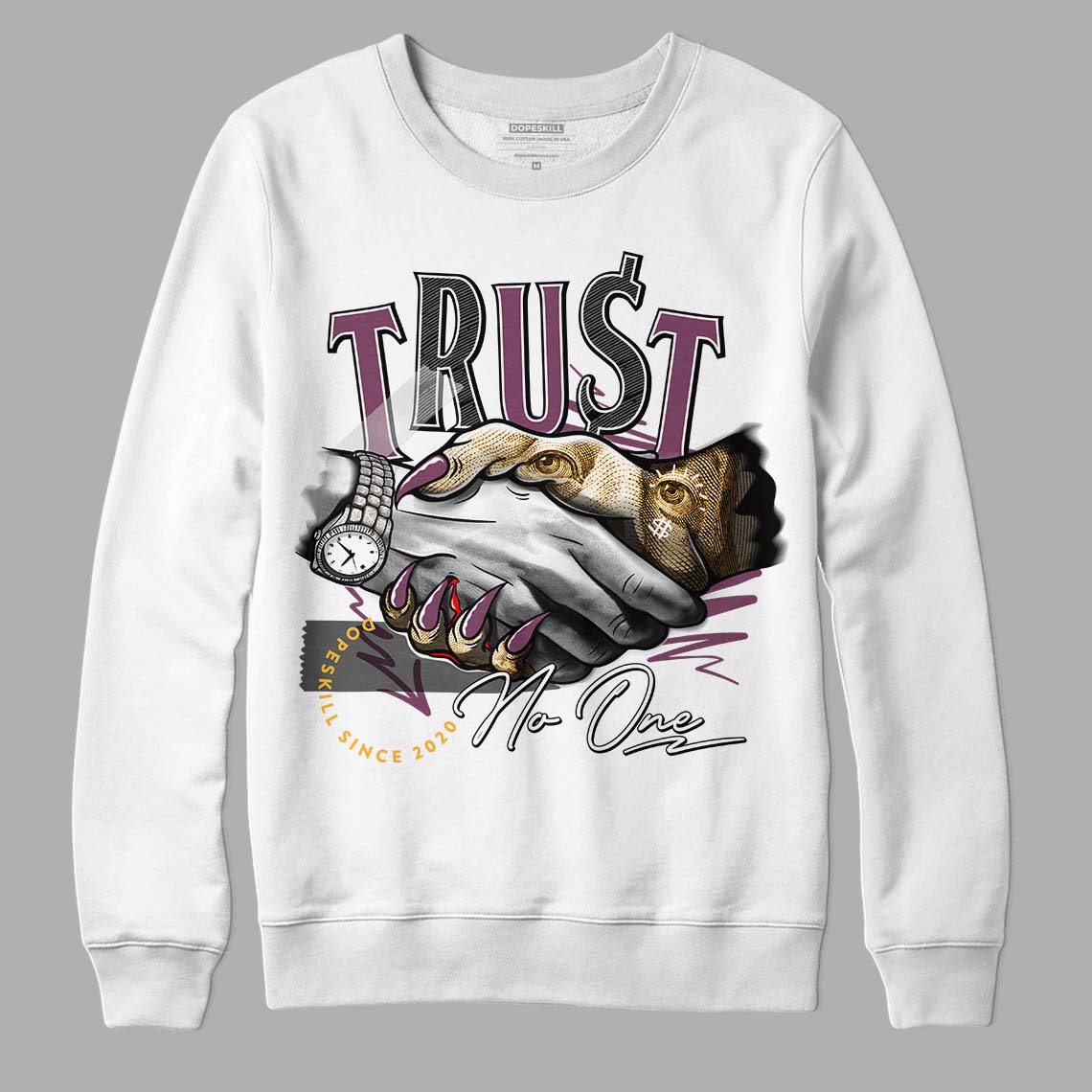 Brotherhood 1s High OG DopeSkill Sweatshirt Trust No One Graphic - White 