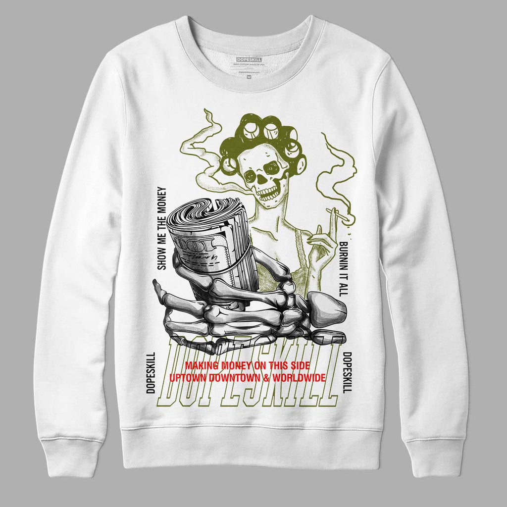 Travis Scott x Jordan 1 Low OG “Olive” DopeSkill Sweatshirt Show Me The Money Graphic Streetwear - White