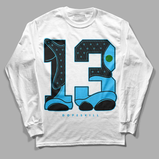 University Blue 13s DopeSkill Long Sleeve T-Shirt No.13 Graphic - White 