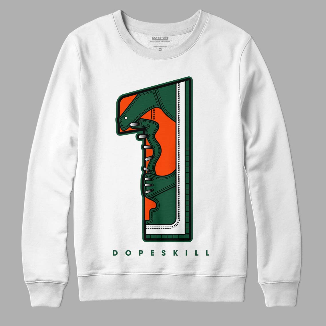 Dunk Low Team Dark Green Orange DopeSkill Sweatshirt No.1 Graphic - White