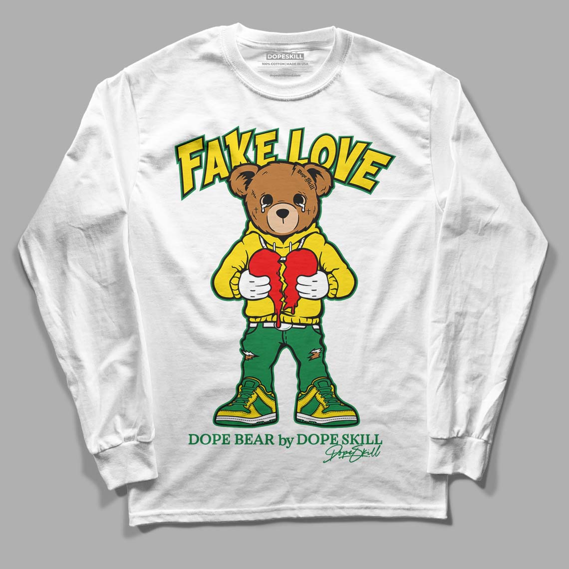 Dunk Low Reverse Brazil DopeSkill Long Sleeve T-Shirt Fake Love Graphic - White