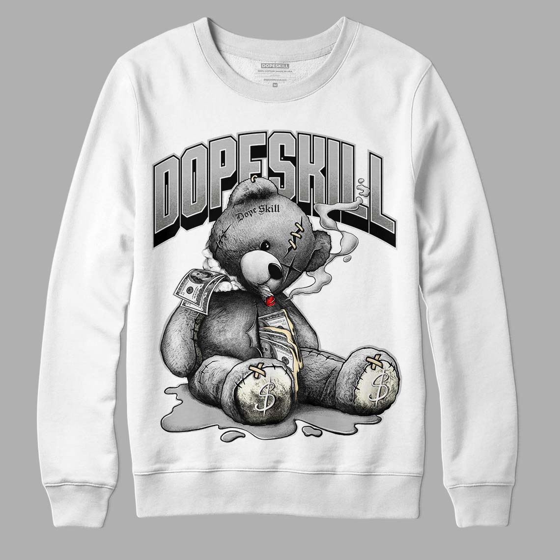 Jordan 4 Retro SE Craft Photon Dust DopeSkill Sweatshirt Sick Bear Graphic Streetwear  - White 