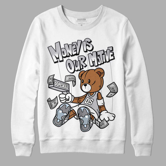 Jordan 11 Retro Low Cement Grey DopeSkill Sweatshirt Money Is Our Motive Bear Graphic Streetwear - White