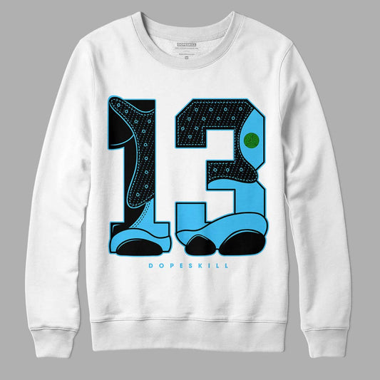 University Blue 13s DopeSkill Sweatshirt No.13 Graphic - White 