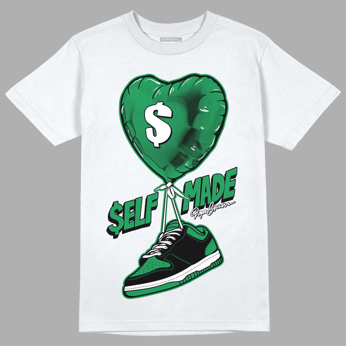 Jordan 1 Low Lucky Green DopeSkill T-Shirt Self Made Graphic Streetwear - White