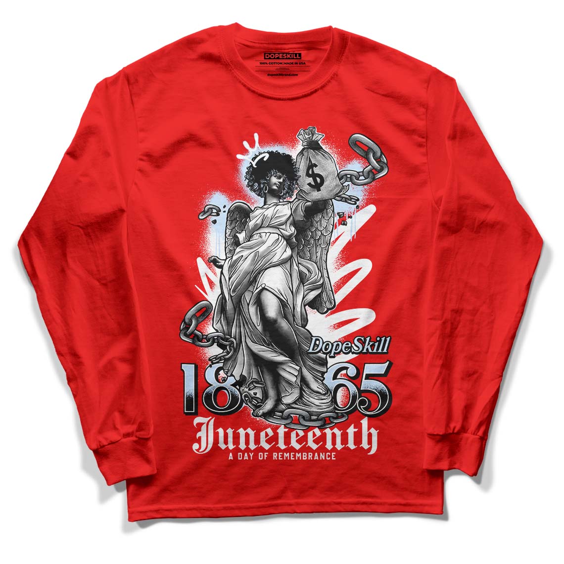 Cherry 11s DopeSkill Varsity Red Long Sleeve T-Shirt Juneteenth Graphic