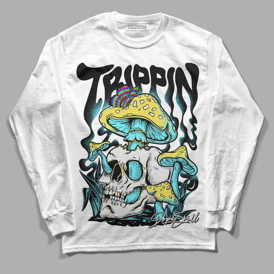 Aqua 5s DopeSkill Long Sleeve T-Shirt Trippin Graphic - White