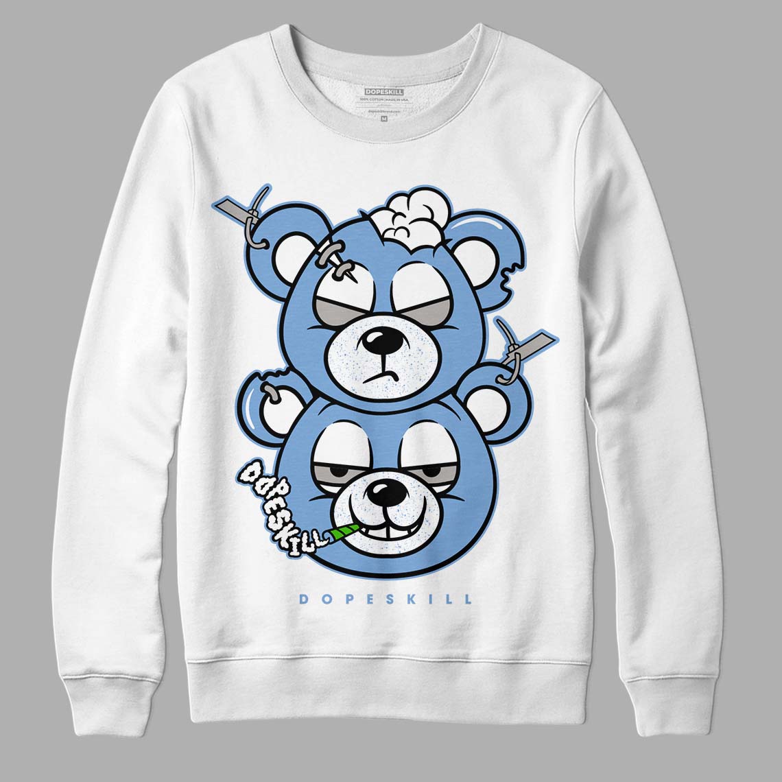 Jordan 5 Retro University Blue DopeSkill Sweatshirt New Double Bear Graphic Streetwear - White