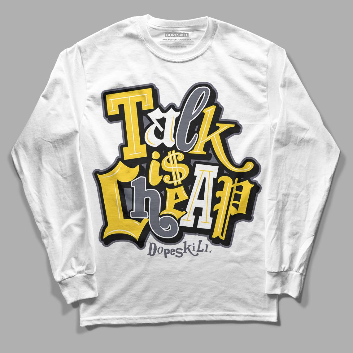 Lightning 4s DopeSkill Long Sleeve T-Shirt Talk Is Chip Graphic - White 