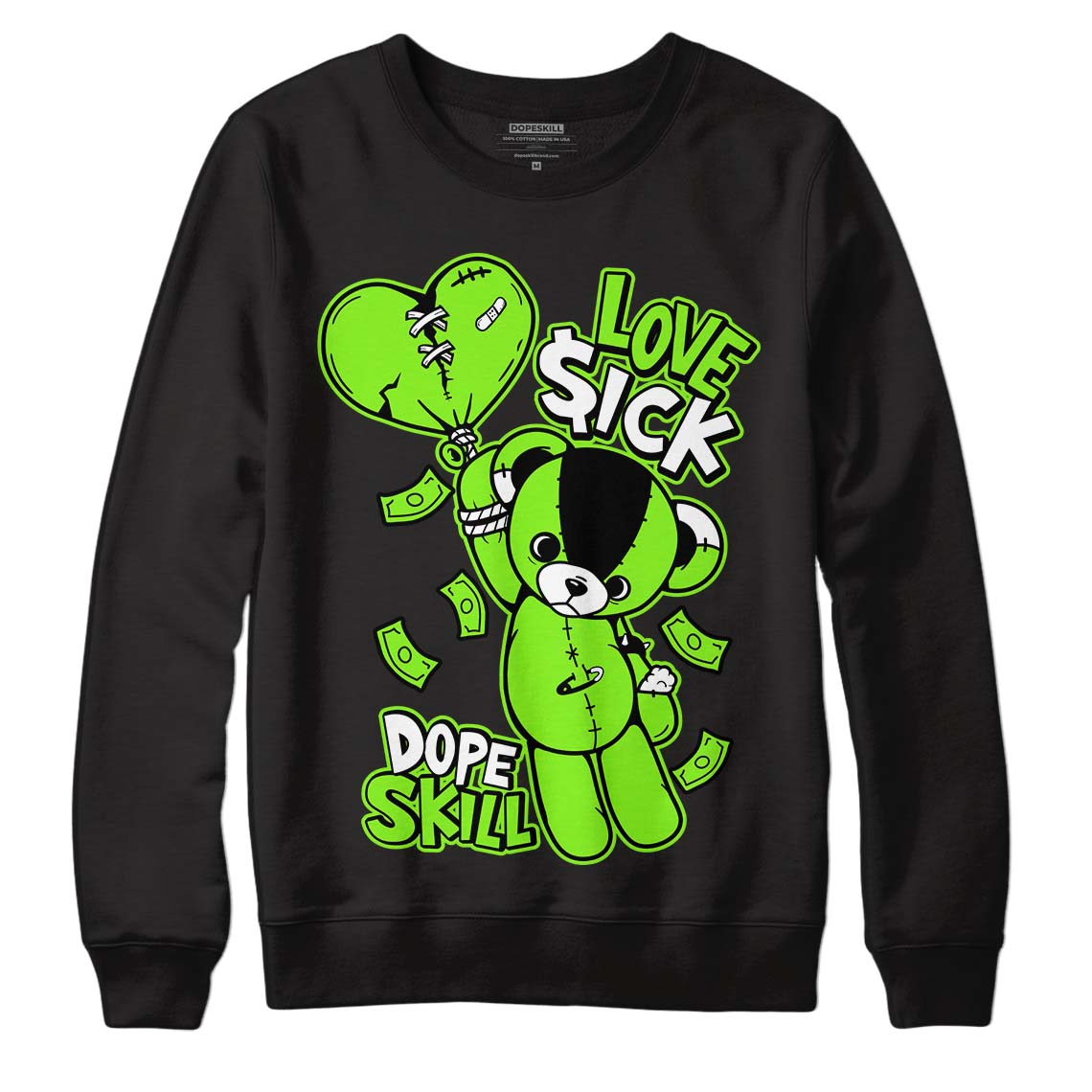 Neon Green Collection DopeSkill Sweatshirt Love Sick Graphic - Black