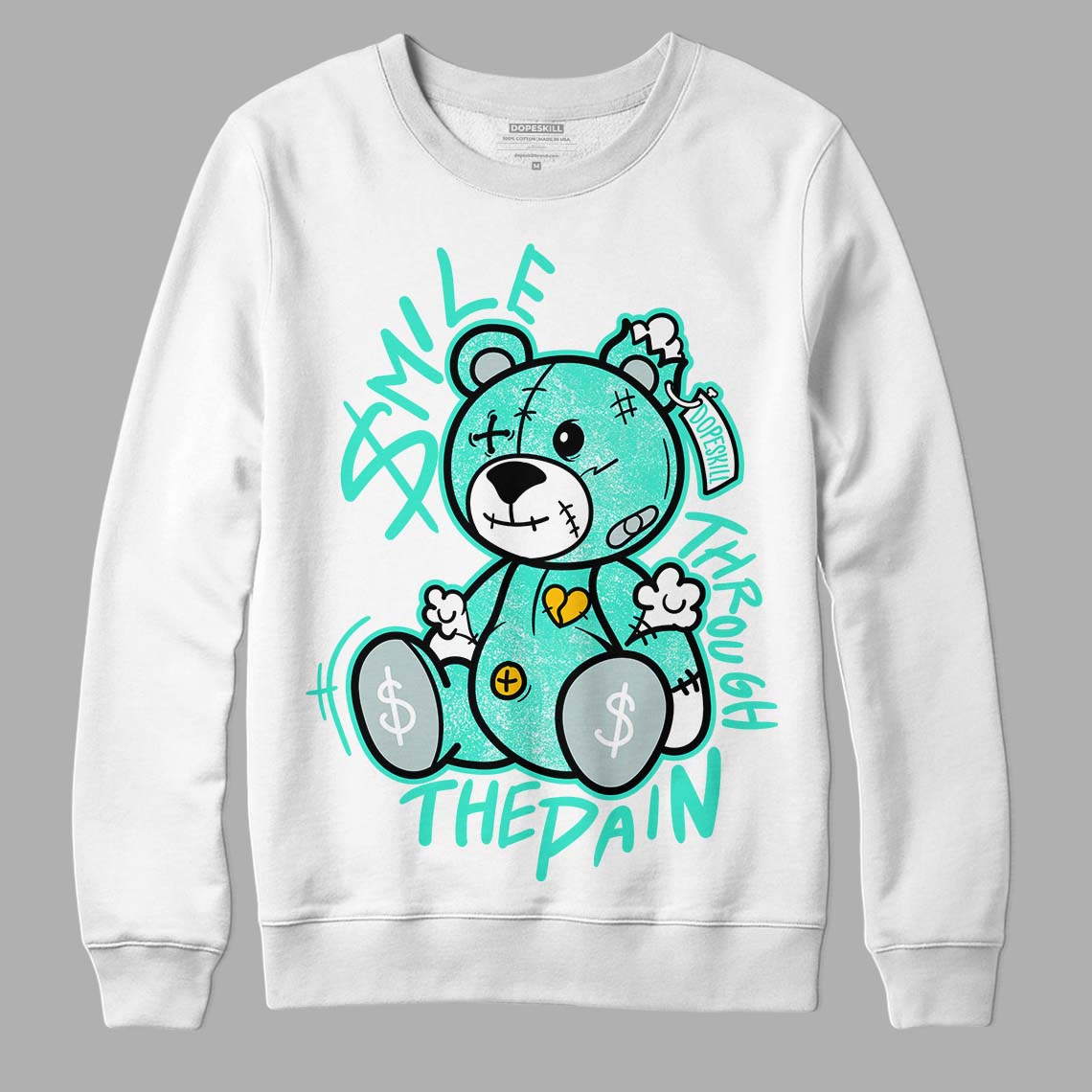 New Emerald 1s DopeSkill Sweatshirt BEAN Graphic - White 