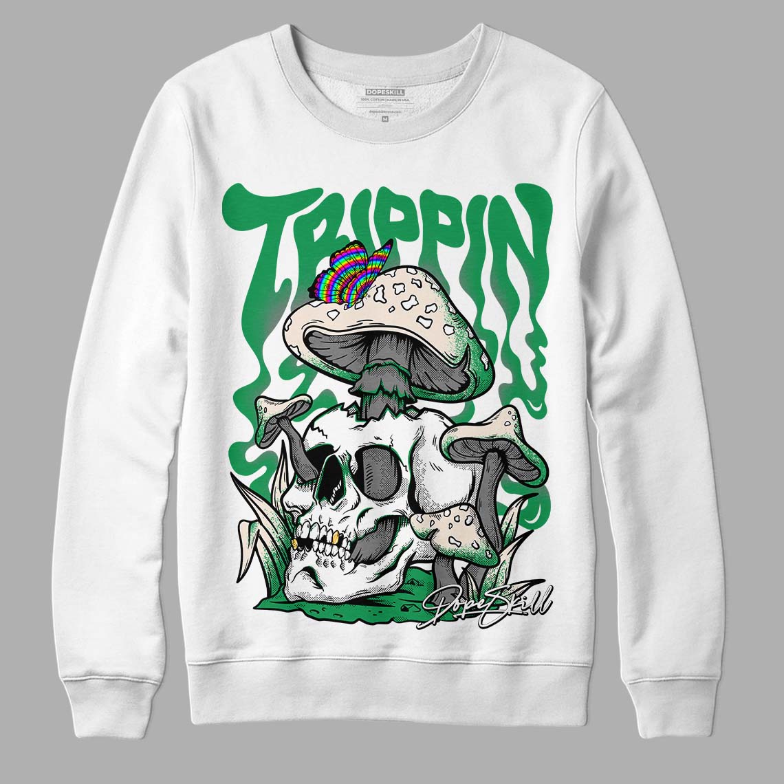 Jordan 2 Retro Lucky Green DopeSkill Sweatshirt Trippin Graphic Streetwear  - White 