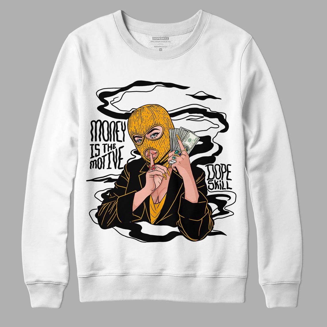 Black Taxi 12s DopeSkill Sweatshirt Money Is The Motive Graphic - White 