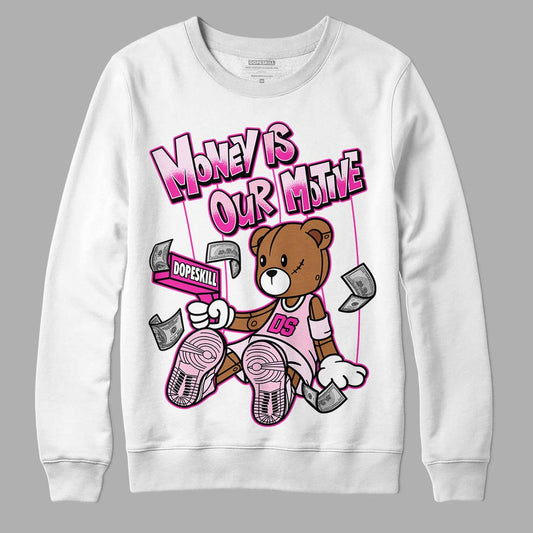 Triple Pink Dunk Low DopeSkill Sweatshirt Money Is Our Motive Bear Graphic - White 