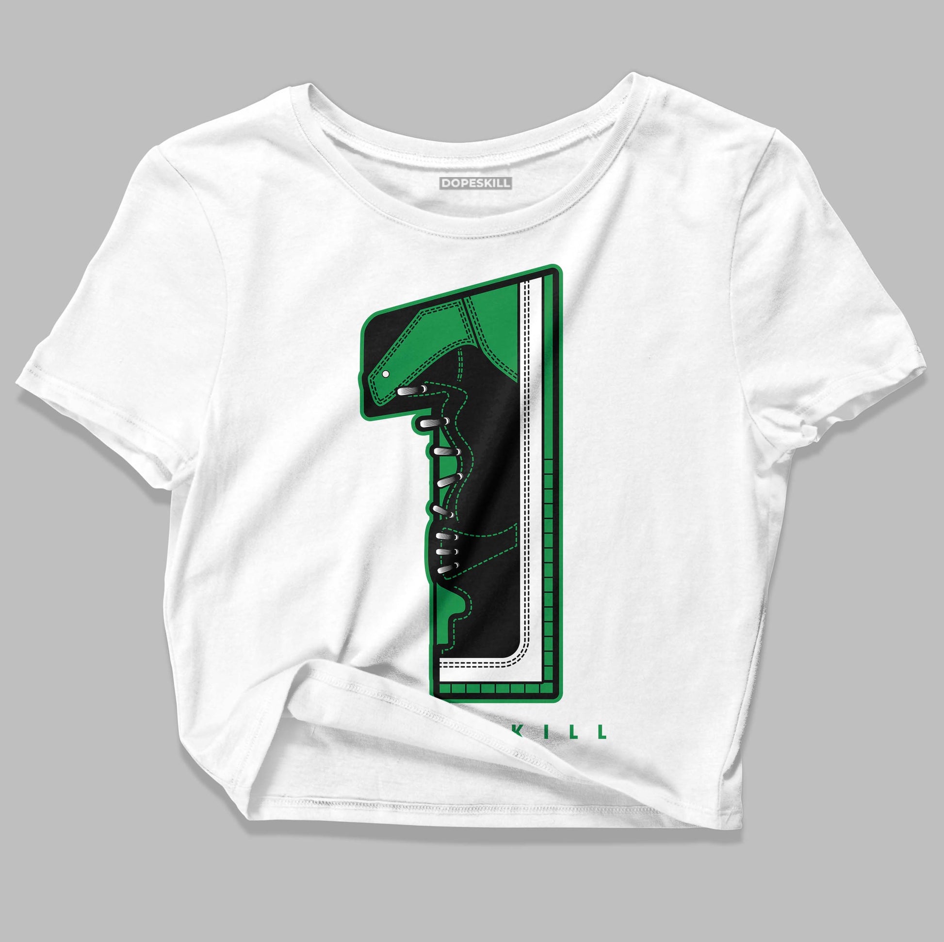 Jordan 1 Low Lucky Green DopeSkill Women's Crop Top No.1 Graphic Streetwear - White