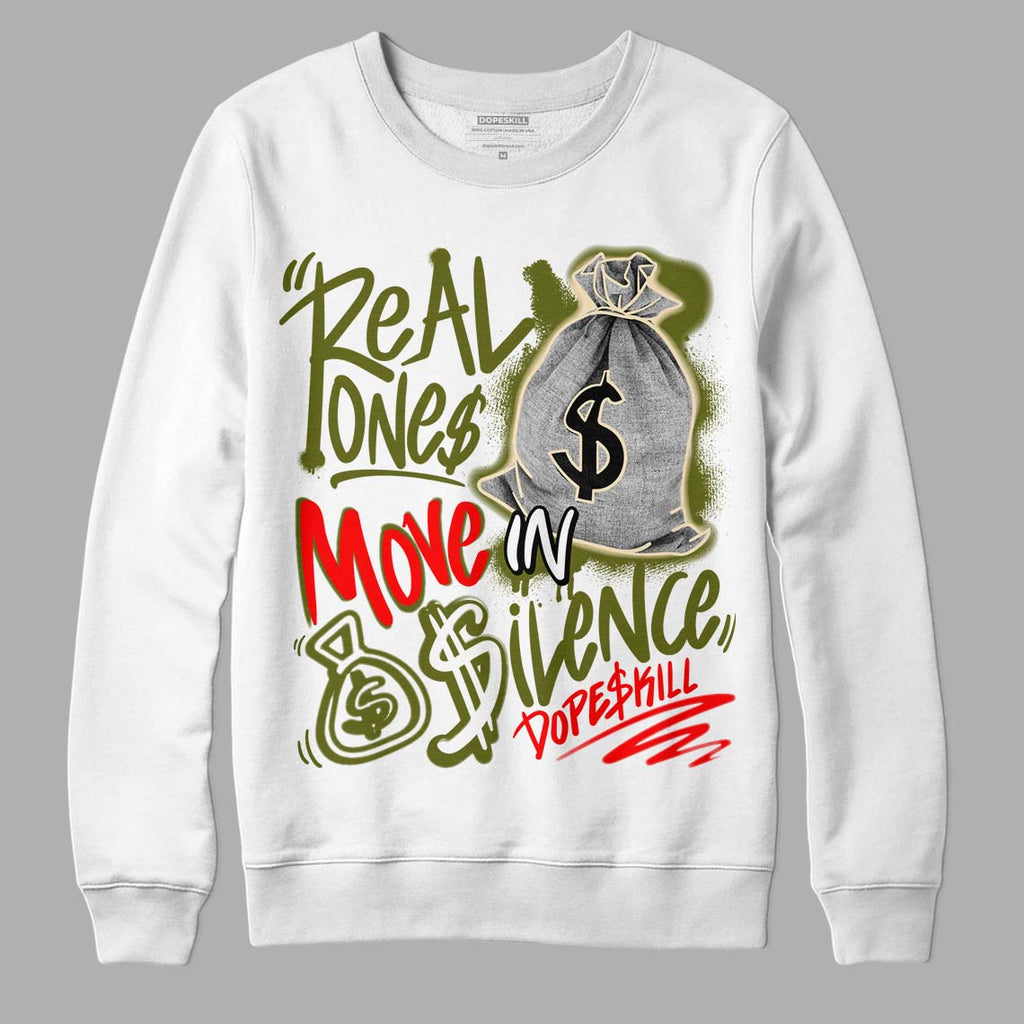 Travis Scott x Jordan 1 Low OG “Olive” DopeSkill Sweatshirt Real Ones Move In Silence Graphic Streetwear - White