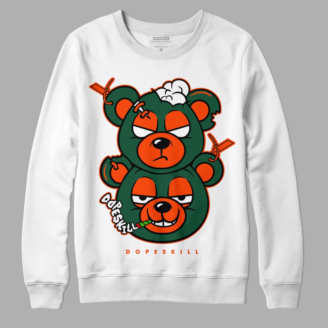 Dunk Low Team Dark Green Orange DopeSkill Sweatshirt New Double Bear Graphic - White