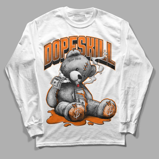 Orange Black White DopeSkill Long Sleeve T-Shirt Sick Bear Graphic - White 