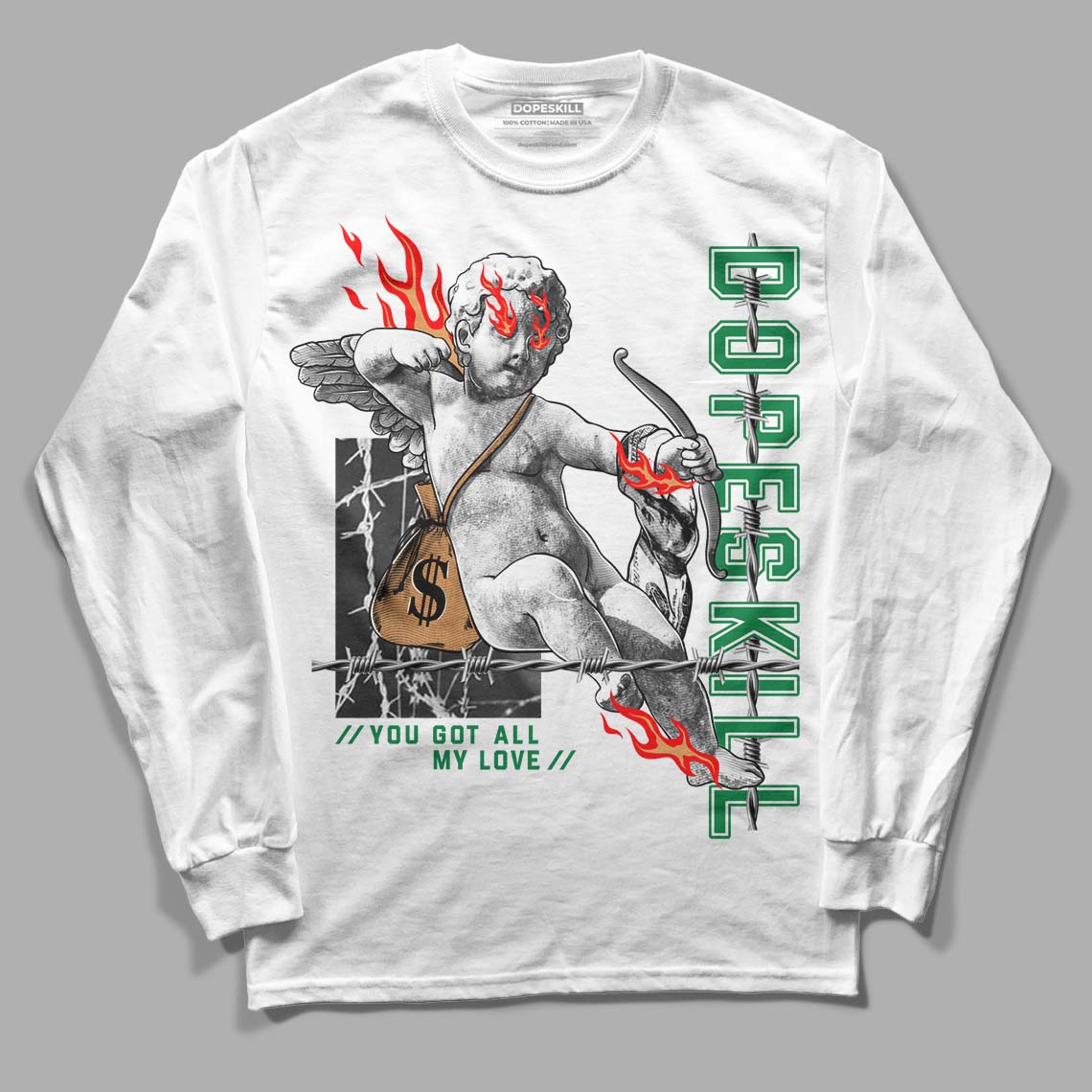 Nike SB x Jordan 4 “Pine Green” DopeSkill Long Sleeve T-Shirt You Got All My Love Graphic Streetwear - White