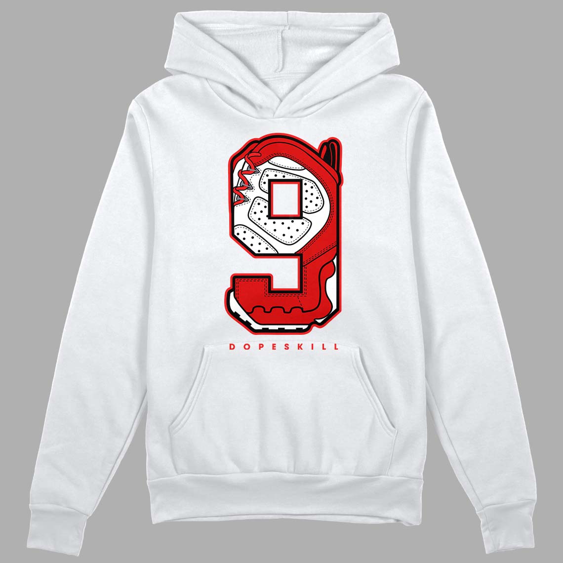 Gym Red 9s DopeSkill Hoodie Sweatshirt No.9 Graphic - White 