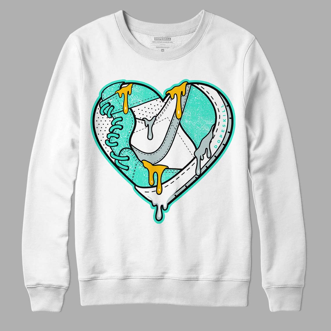 New Emerald 1s DopeSkill Sweatshirt Heart Jordan 1 Graphic - White 