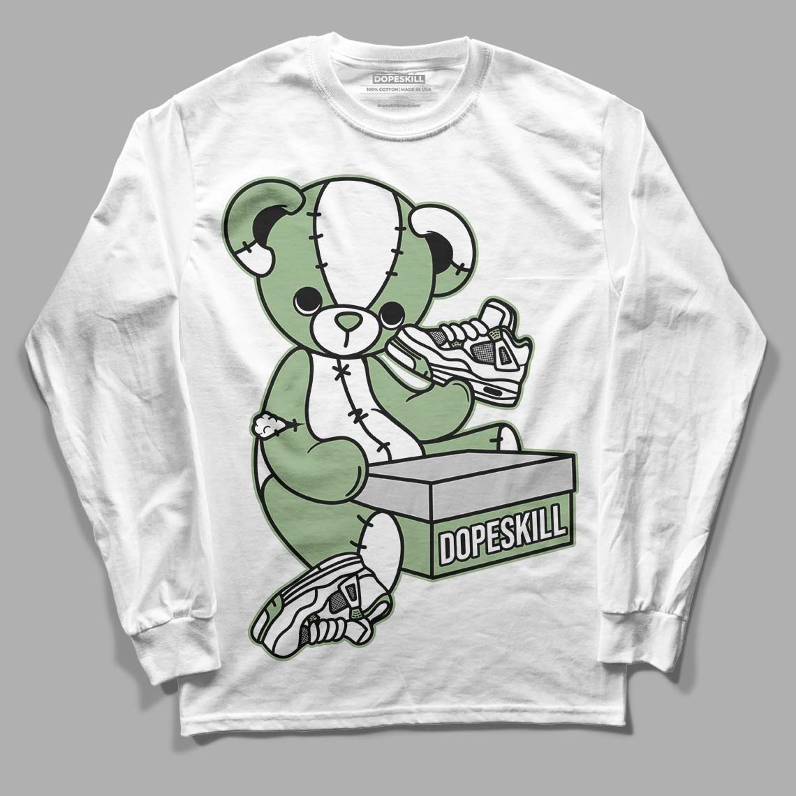 Jordan 4 Retro “Seafoam” DopeSkill Long Sleeve T-Shirt Sneakerhead BEAR Graphic Streetwear - White 