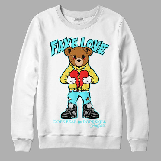 Aqua 5s DopeSkill Sweatshirt Fake Love Graphic - White