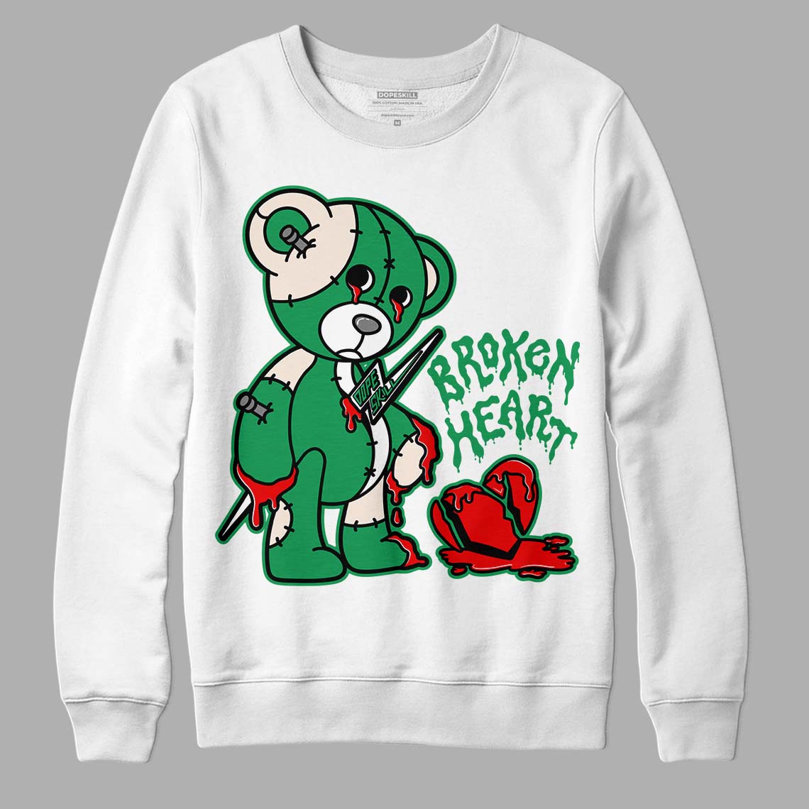 Jordan 2 Retro Lucky Green DopeSkill Sweatshirt Broken Heart Graphic Streetwear  - White 