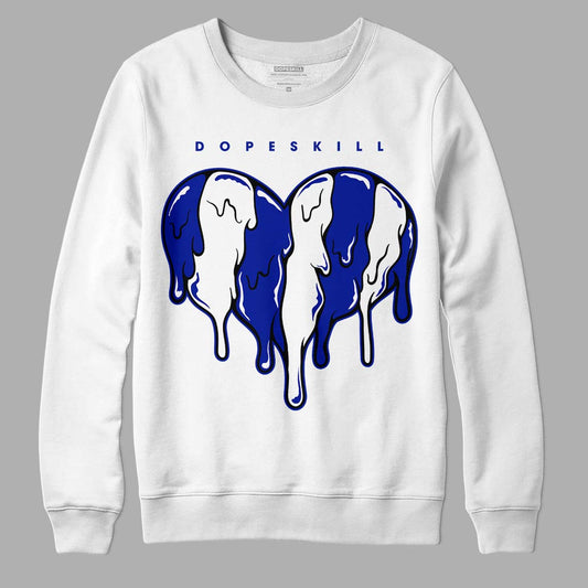 Racer Blue White Dunk Low DopeSkill Sweatshirt Slime Drip Heart Graphic - White 