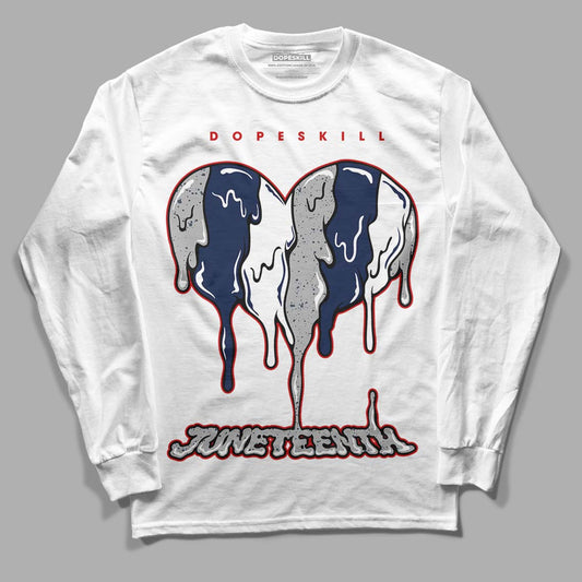 Midnight Navy 4s DopeSkill Long Sleeve T-Shirt Juneteenth Heart Graphic - White