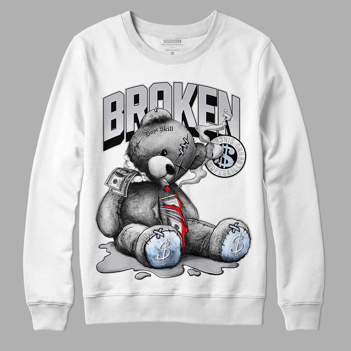 Jordan 11 Retro Low Cement Grey DopeSkill Sweatshirt Sick Bear Graphic Streetwear - White 