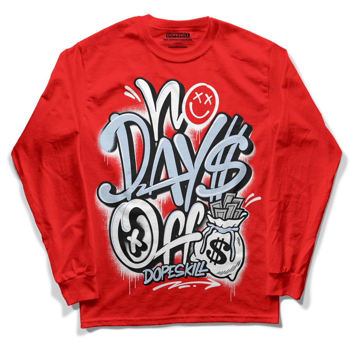 Cherry 11s DopeSkill Varsity Red Long Sleeve T-Shirt No Days Off Graphic - Red