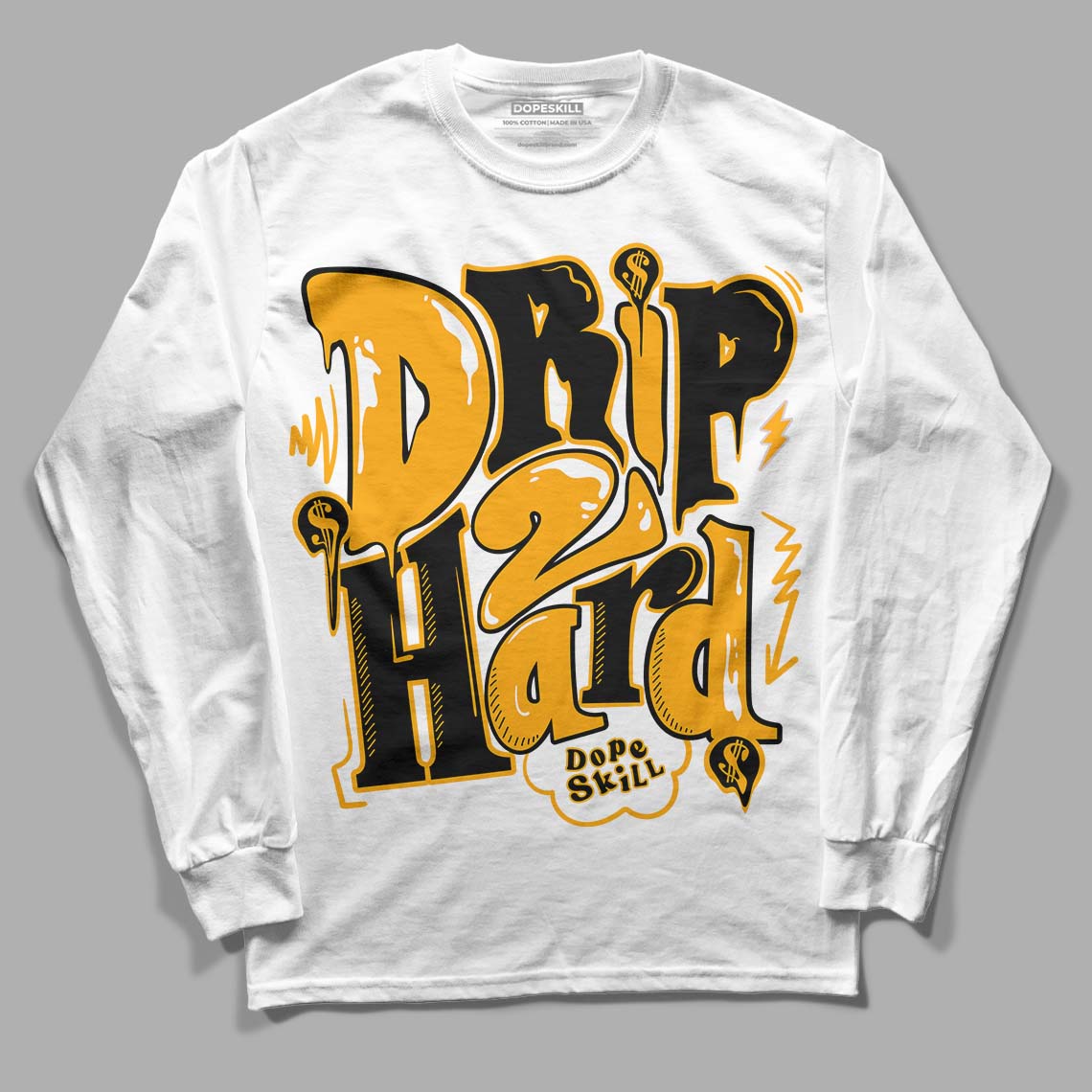 Black Taxi 12s DopeSkill Long Sleeve T-Shirt Drip Too Hard Graphic - White 