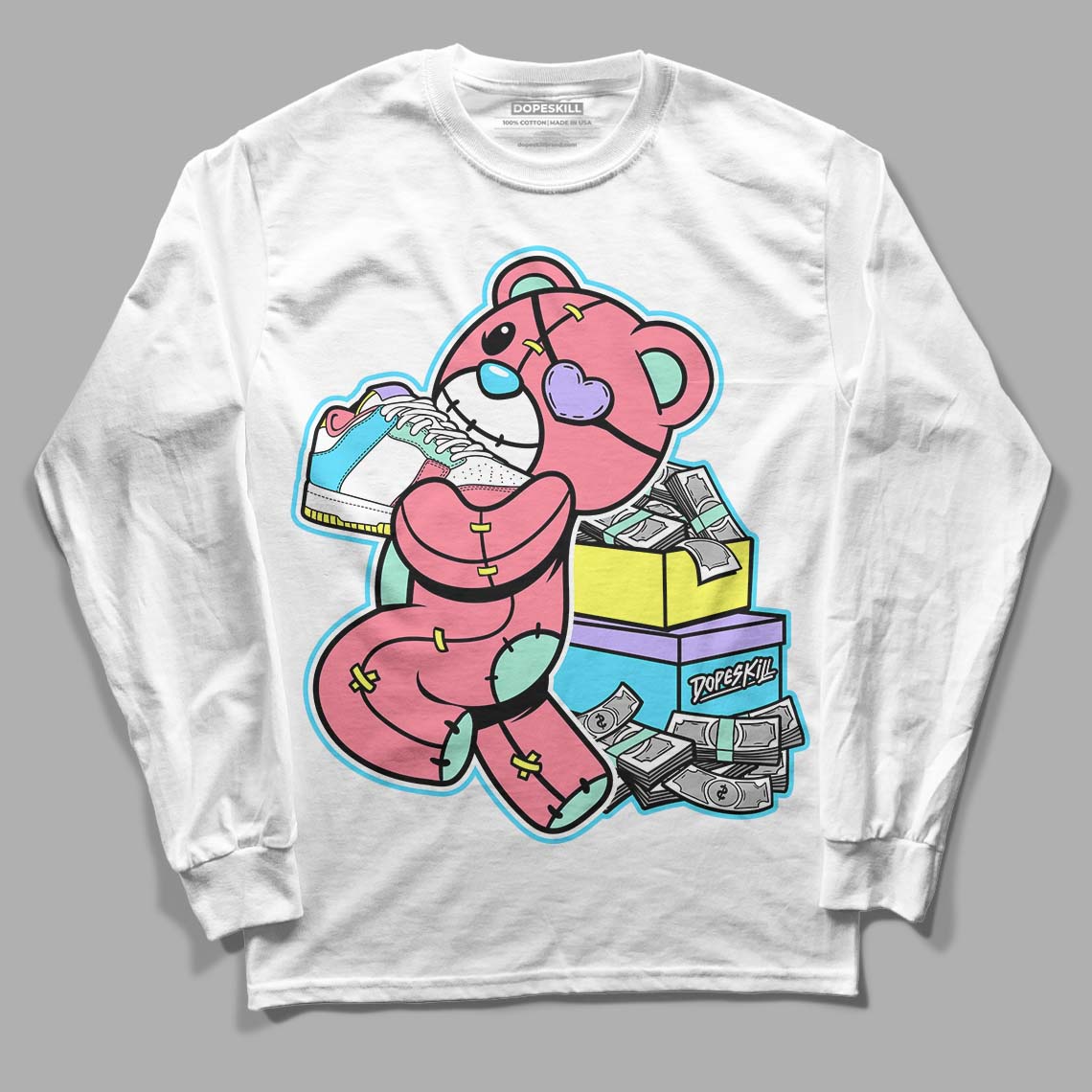 Candy Easter Dunk Low DopeSkill Long Sleeve T-Shirt Bear Steals Sneaker Graphic - White 