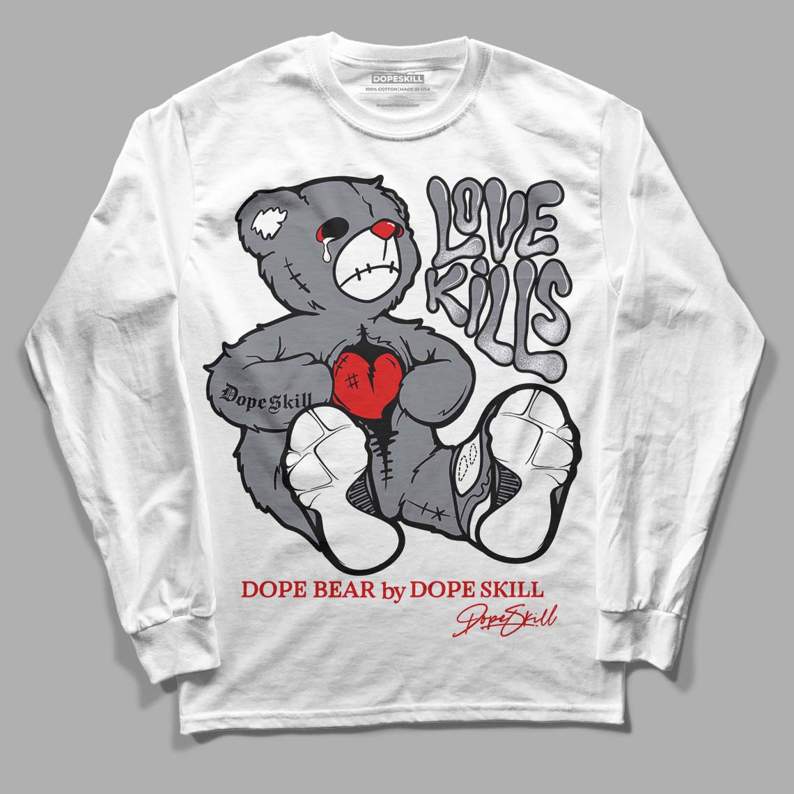 Fire Red 9s DopeSkill Long Sleeve T-Shirt Love Kills Graphic - White 
